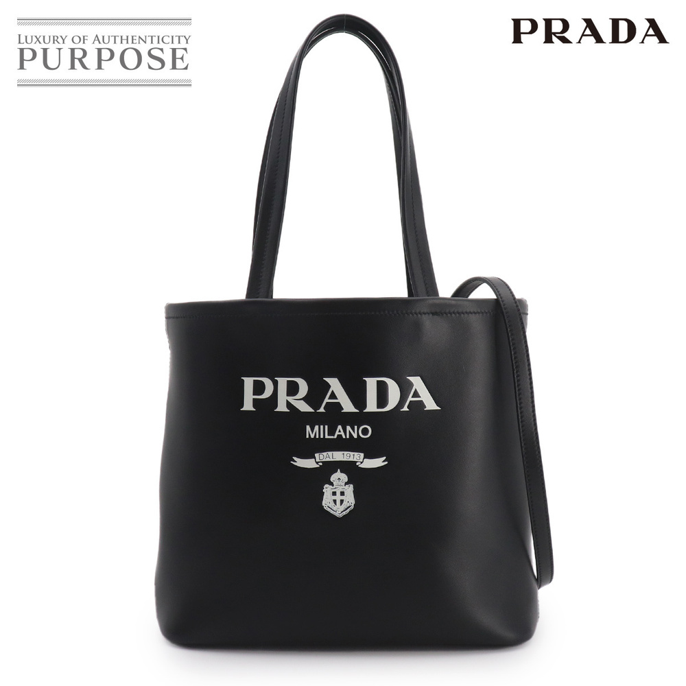 Prada tote shoulder bag leather Nero Black